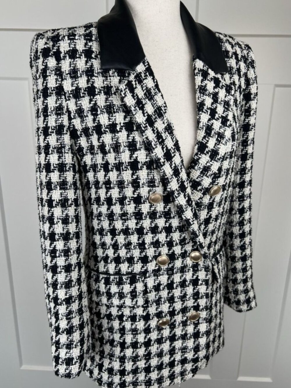 Generation Love Blazer M Black Cream Tweed Metallic Double Breasted Gold Buttons - Picture 9 of 12